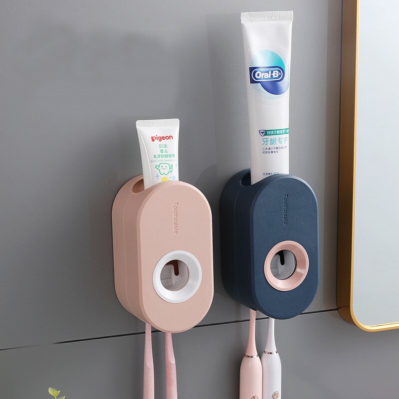 Home Adhesive Automatic Toothpaste Squeezer with Toothbrush Holder Bathroom Wall-mounted Toothpaste Dispenser Useful Things