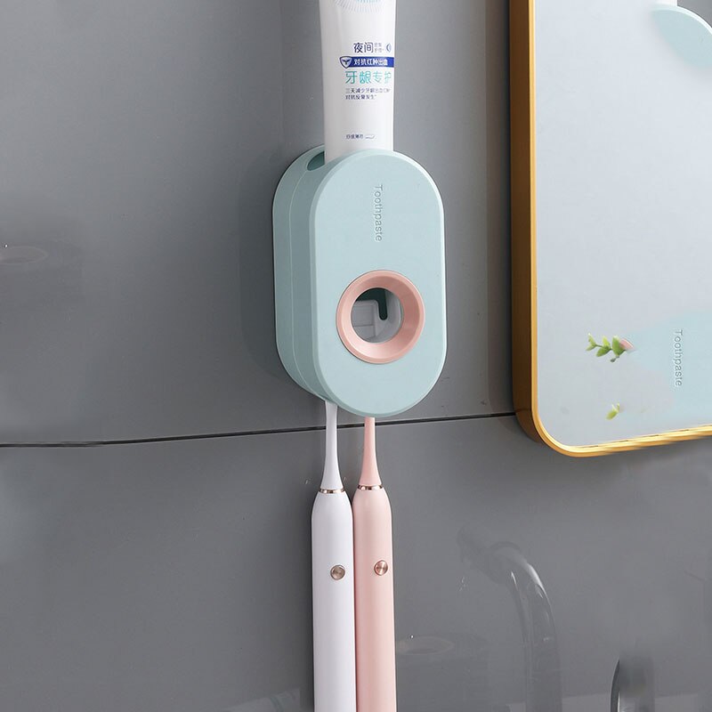 Home Adhesive Automatic Toothpaste Squeezer with Toothbrush Holder Bathroom Wall-mounted Toothpaste Dispenser Useful Things