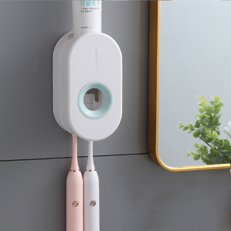 Home Adhesive Automatic Toothpaste Squeezer with Toothbrush Holder Bathroom Wall-mounted Toothpaste Dispenser Useful Things