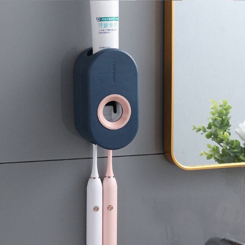 Home Adhesive Automatic Toothpaste Squeezer with Toothbrush Holder Bathroom Wall-mounted Toothpaste Dispenser Useful Things