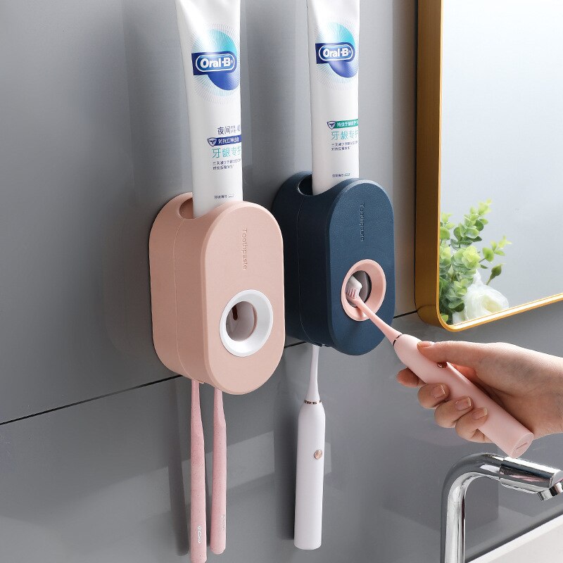 Home Adhesive Automatic Toothpaste Squeezer with Toothbrush Holder Bathroom Wall-mounted Toothpaste Dispenser Useful Things
