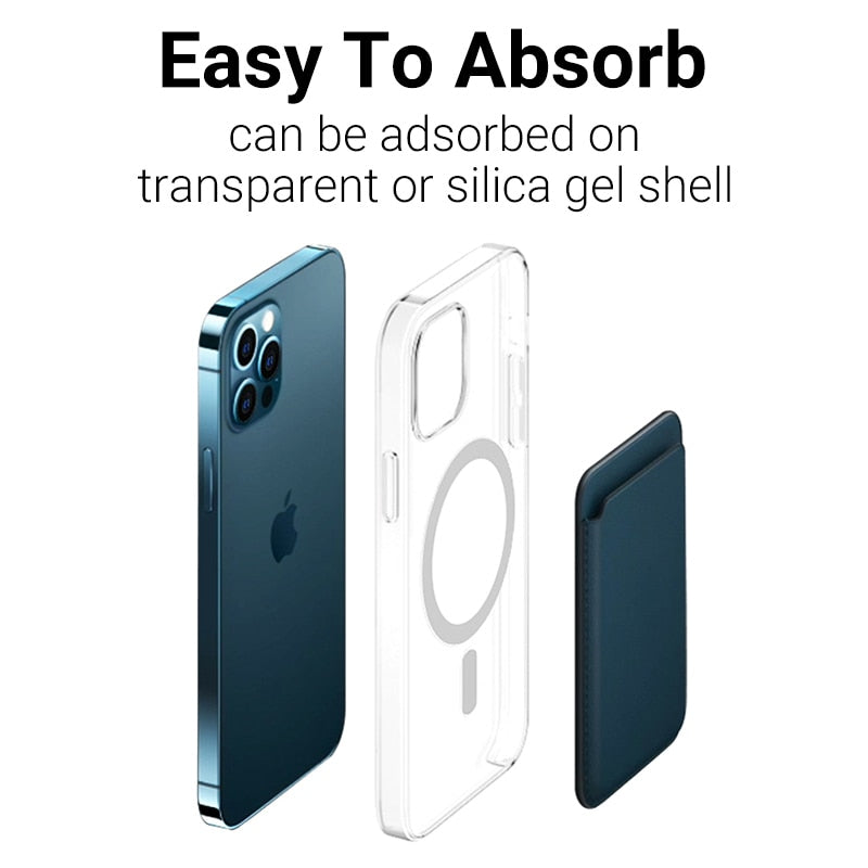Apple Magsafe Magnetic Card Holder Case For iPhone 13 11 12 Pro MAX mini Leather Wallet Cover XR XS MAX Card phone Bag Adsorption