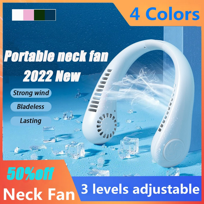1.1 Portable Hanging Neck Fan Mini Electric Wireless Fan USB Rechargeable Bladeless Mute Fans Air Conditioning Cooler for Sports Fan