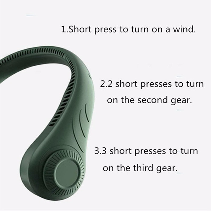 1.1 Portable Hanging Neck Fan Mini Electric Wireless Fan USB Rechargeable Bladeless Mute Fans Air Conditioning Cooler for Sports Fan
