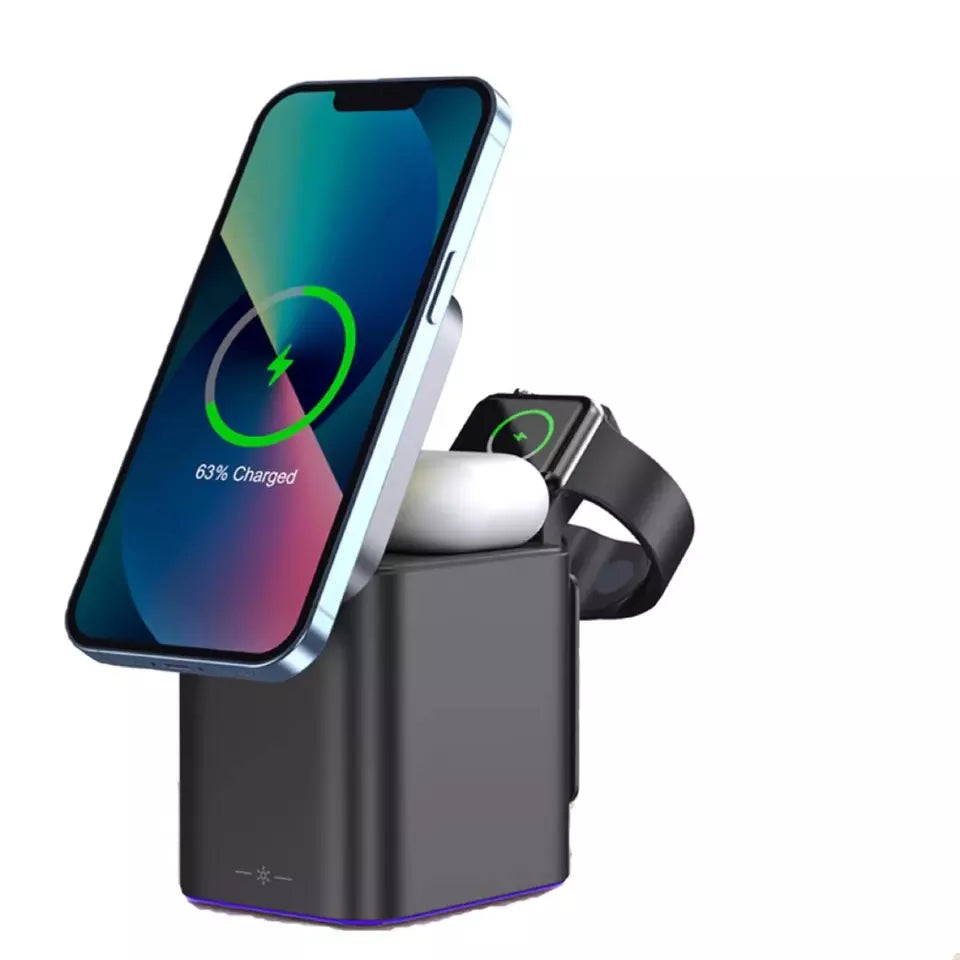 Wireless Charging Station,CADEFU Wireless Charger Compatible with iPhone 13/13 Pro/12/12 Pro/11/X/Xr/Xs/8 Plus, 3 in 1 Fast Charging Stand for Airpods 1/2/Pro, Apple Watch Series(with Adapter)