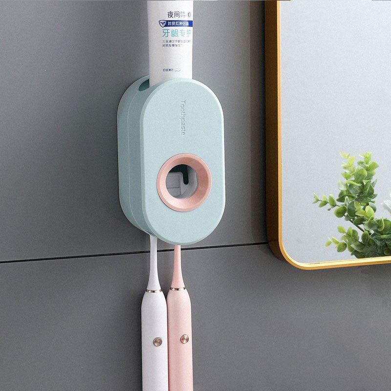 Home Adhesive Automatic Toothpaste Squeezer with Toothbrush Holder Bathroom Wall-mounted Toothpaste Dispenser Useful Things