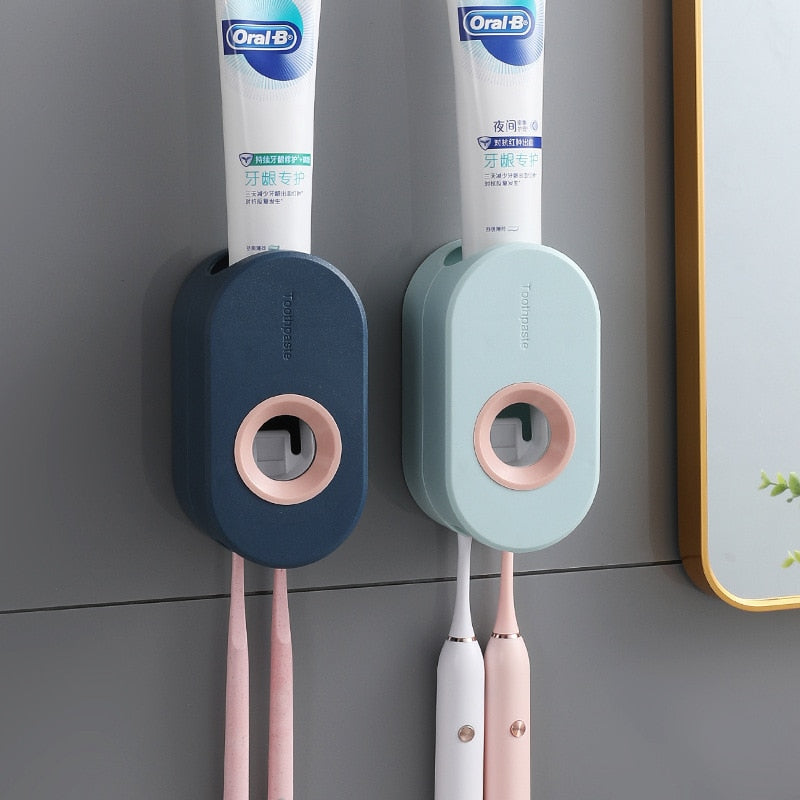 Home Adhesive Automatic Toothpaste Squeezer with Toothbrush Holder Bathroom Wall-mounted Toothpaste Dispenser Useful Things